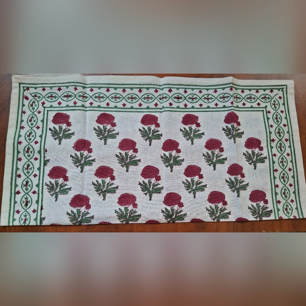 Pomegranate Napkin Red & Green Gaya Flower Print 2 Available - Picture 3 of 4